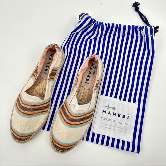 Manebi Portofino Espadrilles Slip On Flats Canvas Jute Stripe Women Size EU 37 - Picture 2 of 5